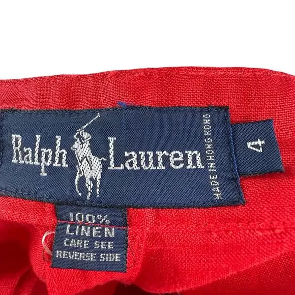 Vintage 80s Ralph Lauren Blue Label Women 100% Linen Skirt 00 **READ Full Red - Picture 3 of 4